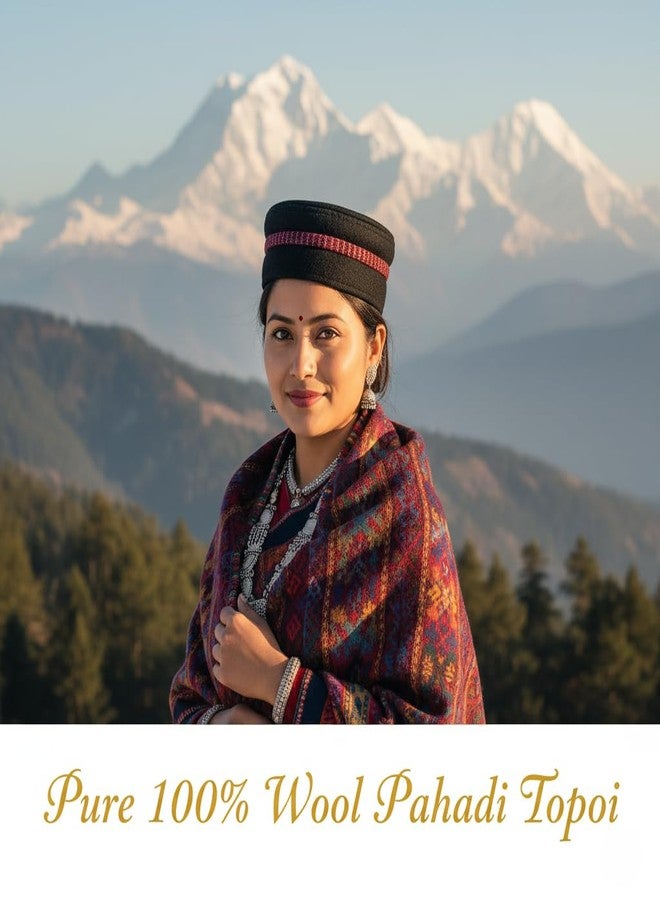 NWF Woolen Kullu Himachali Cap (Random Color & Design) | Traditional Pahadi Topi for Men & Women | Handcrafted Woolen Cap (Pack of 1) Multicolour - Image 4